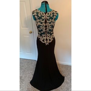 Long Black Evening Gown with Beaded Design